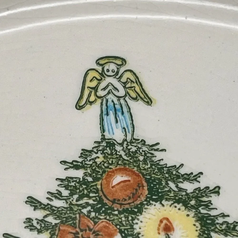 Christmas Tree Plates Lot of 3 Salad Dessert White Ceramic Round Traditional Set